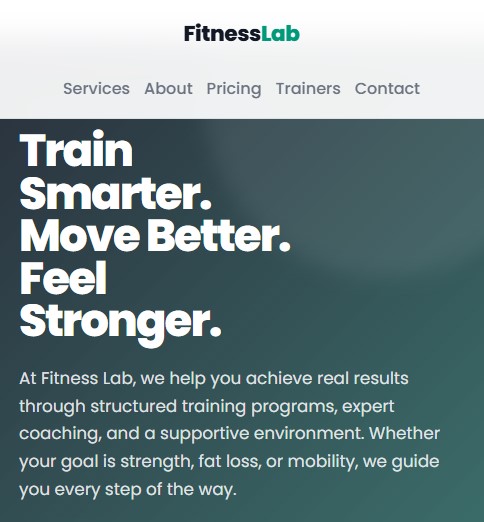 Fitness Lab website screenshot
